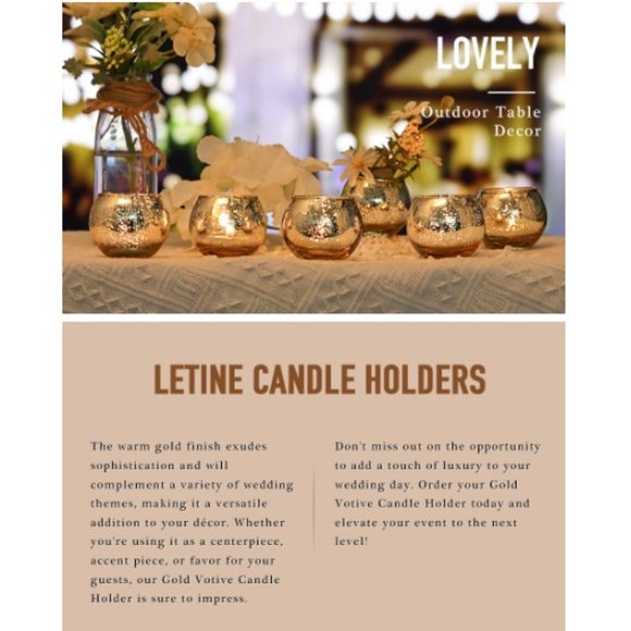 Set of 12 - Gold Mercury Glass Tealights / Votive Candle Holders - Centerpiece - Picture 10 of 10